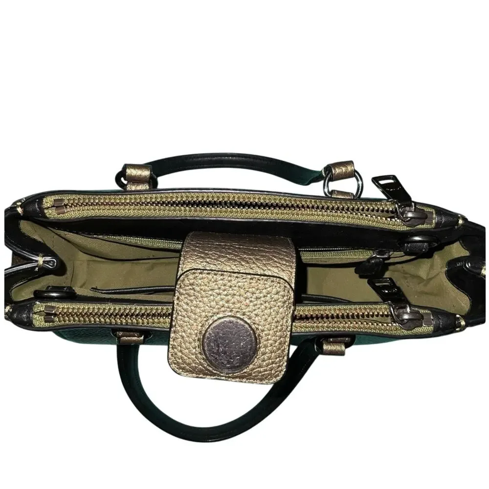 Coach Stanton 26 Carryall Metallic Gold/Olive Pebble Leather EUC